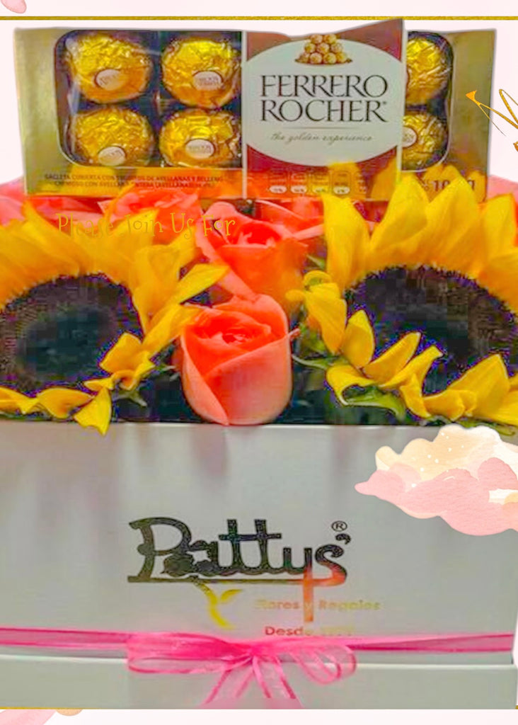 Flowers box rosas y girasoles