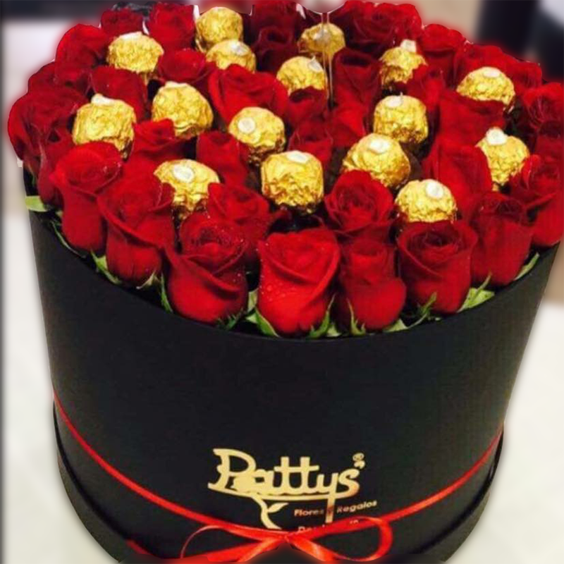 Flower box y chocolates - Pattys Flores y Regalos