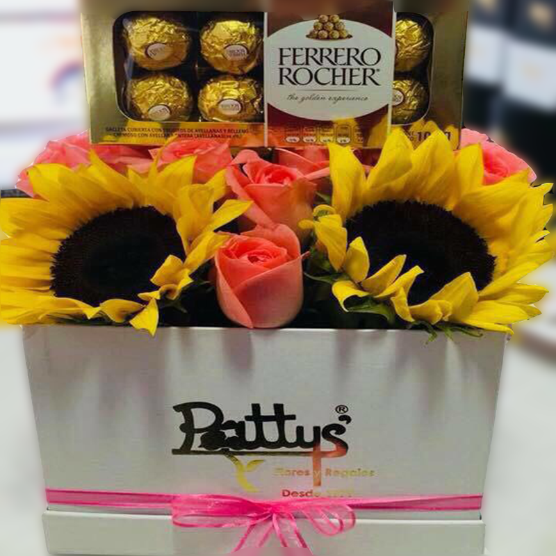 Flowers box rosas y girasoles - Pattys Flores y Regalos