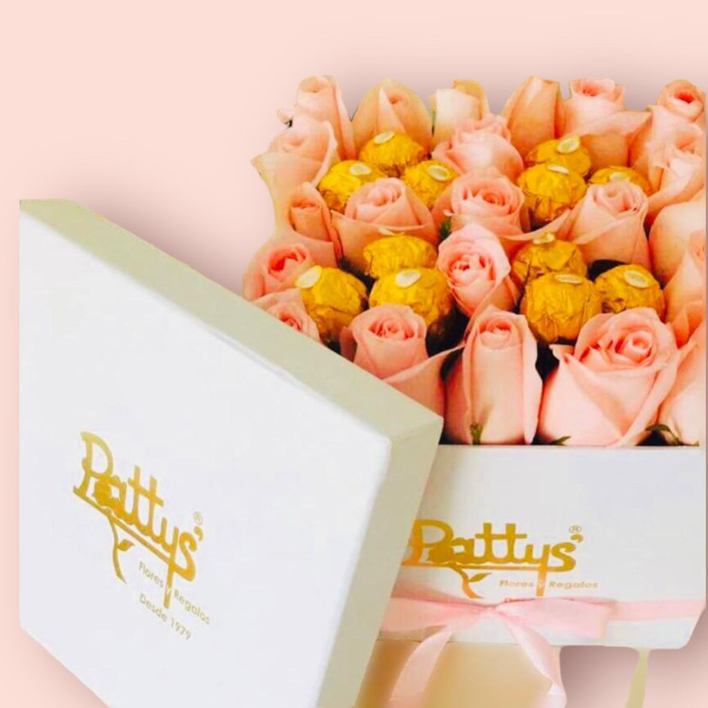 Caja de 20 rosas y chocolates