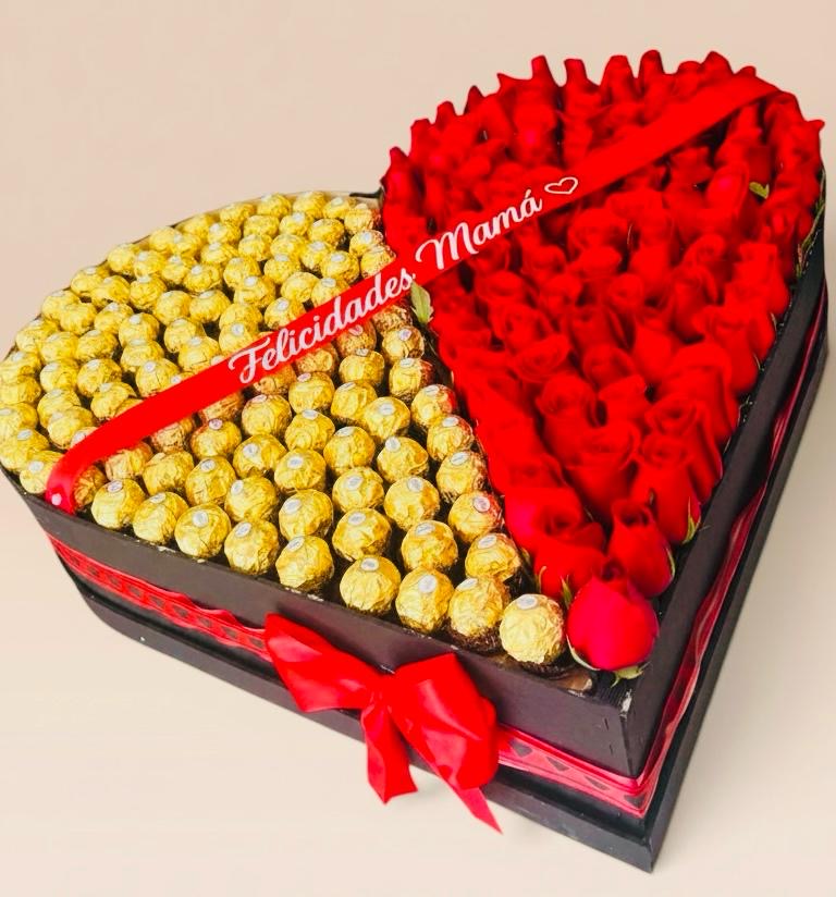 Espectacular caja de 100 rosas y chocolates