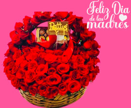 Canasta de 100 rosas y chocolates
