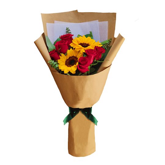 Hermoso ramo rosas y Girasoles