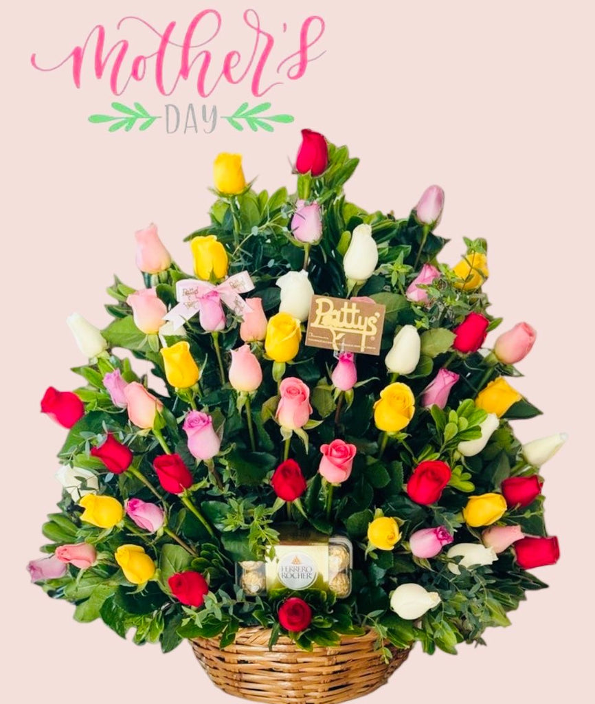 Espectacular canasta de 50 rosas