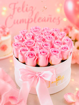 Caja de 25 pink rosas