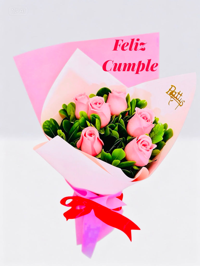 Ramo seis rosas rosadas